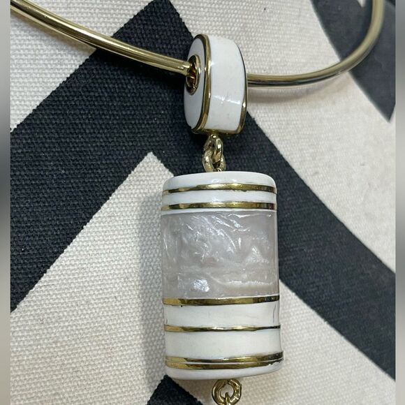 Chicos Long Tassel Necklace Gold Ceramic Adjustable - Picture 3 of 6